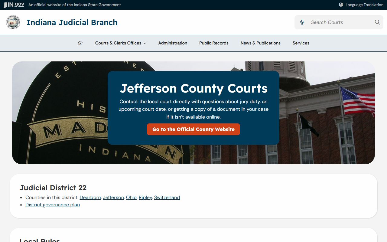 Jefferson County court records Indiana Judicial Branch local page