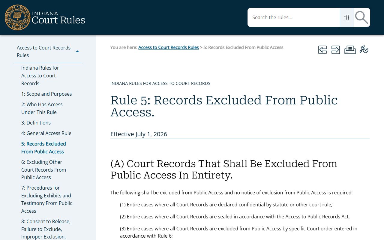 Jefferson County arrest records and court charges Indiana Rule 5 restrictions