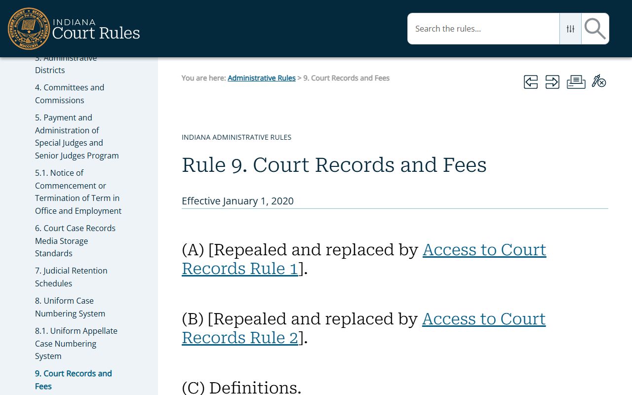 Jefferson County court dockets Indiana Administrative Rule 9