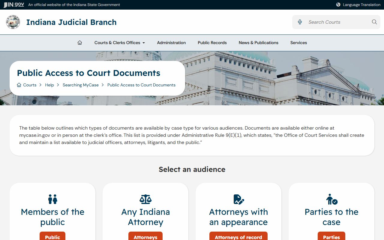 Jefferson County court records public document access table