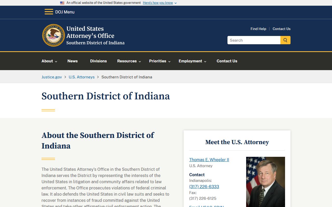 Jefferson County criminal court records Southern District of Indiana U.S. Attorney source