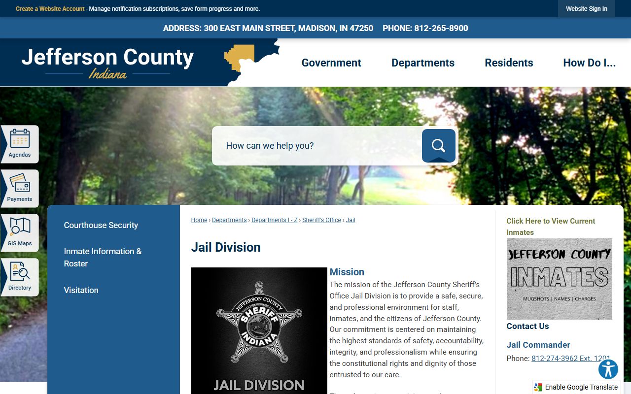Jefferson County inmate records Jail Division page