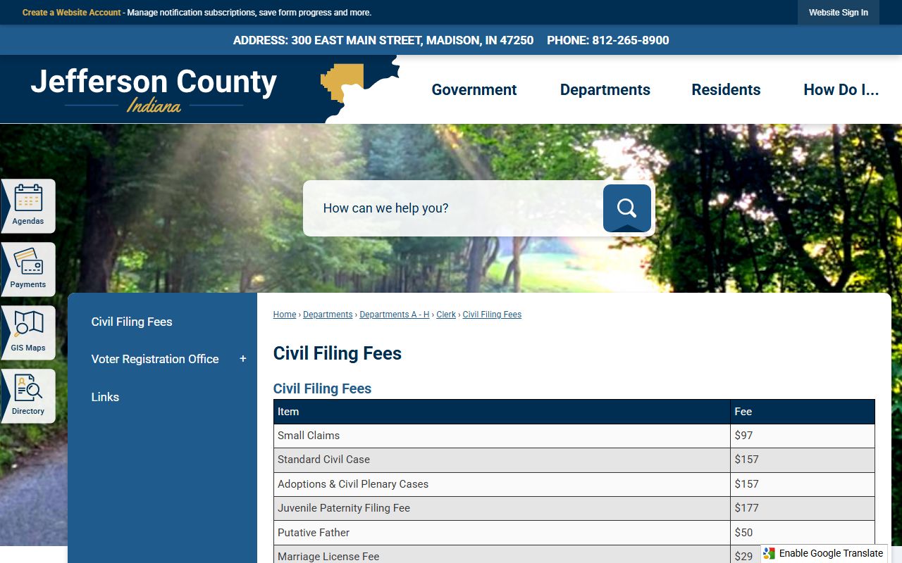 Jefferson County probate records civil filing fees page
