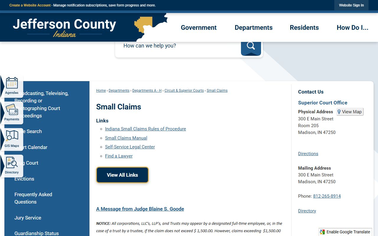Jefferson County traffic court records Superior Court small claims source
