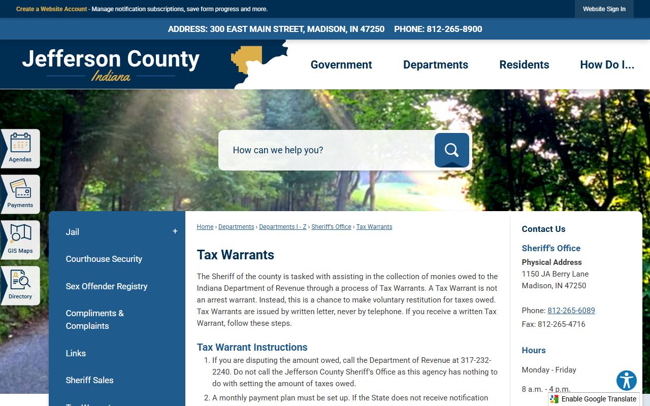 Jefferson County warrant search tax warrants page